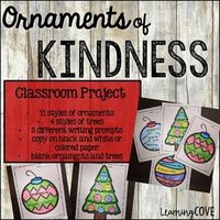 These ornaments will spread kindness and cheer in your classroom. Use them to decorate a tree, a bulletin board or hang around the room. There is also a tree with ornaments that you can use. I included ornaments that say Random Act of Kindness. Your