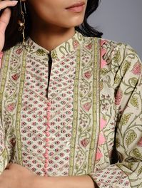 Buy Beige Block-printed Cotton Kurta with Gota Work Online at Jaypore.com