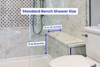 Shower bench dimensions guide including different types of shower bench dimensions and size of a walk-in shower with bench.