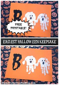 Easiest Halloween Ghost Keepsake Printable - Halloween Kid Craft Idea #gluedtomycrafts Handprint Footprint Ghosts