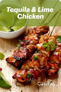 A crowd pleaser! Try our Tequila & Lime Marinated Chicken Skewers With Cilantro Sauce