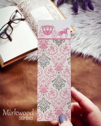 Princess Carriage Bookmark, Pink Damask Princess Party Ideas, Fairytale Princess Birthday Party Favor, Royal Princess Bookmark, Young Reader