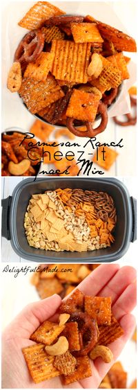 Crunchy, savory and completely irresistible! This crock pot snack mix is made with everyone's favorite Cheez-It crackers, cashews and a Parmesan ranch seasoning, its the perfect snack for any occasion!