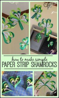 Paper Strip Shamrocks ~ Sugar Bee Crafts #shamrocks #stpatricksday #green #clover