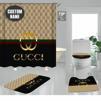 Bathroom Set: Gucci Gc Type 15 Shower Curtain Waterproof Luxury Bathroom Mat Set Luxury Brand Shower Curtain Luxury Window Curtains+ Package [Bath Mat Set] included:1 pc Pedestal Rug + 1 pc Lid Toilet Cover + 1 pc Bath Mat+ Package [Full 4Pc] included:1 pc Pedestal Rug + 1 pc Lid Toilet Cover + 1 pc Bath Mat + 1pc Shower curtainMaterial: Flannel + Polyvinyl chloride(PVC) mesh bottom + Polyester clothMultiple Sizes:Bath mat2 Size for your choose1. Bathroom Set Small: 75*45 + 45cm*37.5cm + 35*45cm2. Bathroom Set Medium: 80*50cm + 50*40cm + 35*45cmShower Curtain only one size 180*180 cmEasy absorb water and dust good slip resistanceLooking for a luxurious bathroom mat set and shower curtain? Look no further than this easy to care for "Gucci Gc Type 15 Shower Curtain Waterproof Luxury Bathroom