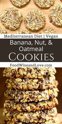 Banana Nut and Oatmeal Cookies, Vegan, Sugar Free and Mediterranean diet friendly dessert and snack recipe idea .