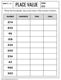 Free Printable Place Value Worksheets