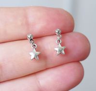 Small Star Charm Drop Earrings Stainless Steel Ball Stud - Etsy