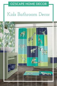 Find fun kids bathroom decor jungle shower curtain sets & modern bathroom ideas & designs for toddlers, shared boy and girl bathrooms, kids & teens. Discover colorful, bathroom artwork & wall decor for luxe bathrooms. Choose chic bohemian colors, farmhouse or shabby chic girly colors or classic farmhouse decor for kids. Find matching bath mats & rugs, bath towels, bathroom wallpaper & more. We target the best colorful fun bathroom decor ideas @ Ozscape Designs. Shop: https://etsy.me/3AZiEiU