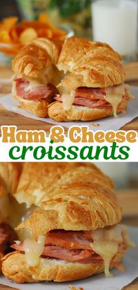 These are the best Ham and Cheese Croissants with sliced ham topped with melted cheese on a flaky croissant! Just like my grandma used to make. The perfect way to use leftover holiday ham!