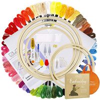 Amazon.com: Caydo Full Range of Embroidery Starter Kit Including Instructions, 5 Pieces Bamboo Embroidery Hoops, 50 Color Threads, 2 Pieces Aida Cloth, Circular Packing Bag and Cross Stitch Tool Kit for Beginners : Arts, Crafts & Sewing