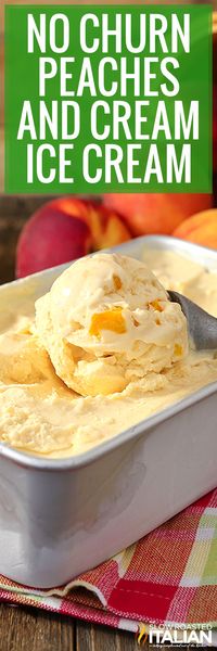 Peach Ice Cream is rich, thick, and amazingly delicious. This 2 ingredient ice cream is easy to make and speckled with fresh peaches!