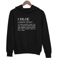 [intro] ❤️ 1 article + 1 article = -20% sur votre commande [intro] [intro]🌱 Qualité Premium🐓 Imprimé en France [/intro] Chloé | Sweat à Capuche Femme Taille Unisexe Prénom Définition Humour 👕 Nos Sweats à Capuche sont 50% Polyester et 50% Coton. Pour la taille, nous vous conseillons de vous référer au guide de taille présent dans l'image produit. IMPORTANT: Nous conseillons aux femmes de choisir une taille inférieure si elles ne souhaitent pas porter leur sweat à capuche de manière trop ample