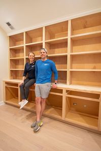 Our DIY built-ins are coming along. Here's how we built the DIY bookshelves to rest atop the base kitchen cabinets.