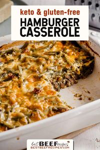 Is it just us, or does it seem like every hamburger casserole is loaded with carbs? Well, that isn't the case with our Keto Hamburger Casserole! With just 6 carbohydrates per serving, this easy hamburger casserole recipe is one of the best low carb ground beef recipes for dinner. And it's ready in under an hour! Plus, it's gluten-free. #bestbeefrecipes #beefrecipes #beef #hamburger #hamburgerrecipes #keto #ketorecipes #lowcarb #lowcarbrecipes #easyrecipes #dinners