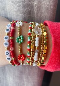 Christmas Bracelet Stack Mix and match your favorite Christmas bracelets CARING TIPS FOR YOUR JEWELRY ⭐️Treat and store with care. ⭐️ For longevity, avoid exposing your jewelry to water. ⭐️ Avoid having direct contact with lotions, perfumes, sanitizers as these chemicals may cause discoloration of your jewelry.