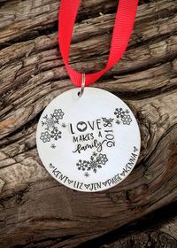 Personalized hand stamped Christmas ornament. Custom family ornament. Blended family Christmas ornam