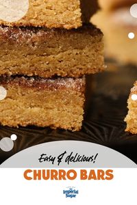 These chewy, buttery bars start with a browned butter base and are topped with an extra helping of cinnamon sugar. All the flavor of a churro with no frying necessary!