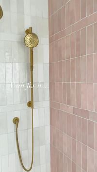 This playful yet sophisticated shower has us 😍 Shower Tile: Cloe 2.5x8 in Pink and White Designed by @taralynneydesign