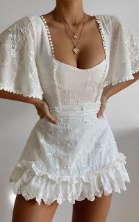 Fancy A Spritz Mini Dress In White Embroidery | Showpo USA