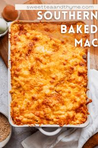 Southern baked macaroni and cheese, also called soul food mac and cheese, is the ultimate in comfort food. Creamy, rich, ooey-gooey, super cheesy, with those crispy browned cheese edges...no one can resist perfectly baked mac and cheese.