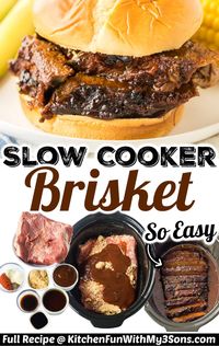 This Slow Cooker Brisket is melt-in-your-mouth good! The beef brisket is slow cooked until perfectly tender and every bite is infused with flavor. Enjoy sliced with a few sides or on sandwich buns for a hands-off meal everyone loves. 