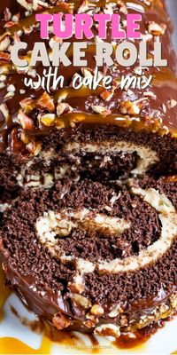 This Chocolate Caramel Turtle Cake Roll is out of this world! A chocolate cake rolled up with a caramel filling and topped with ganache and pecans is an indulgence to the max. If you love turtle candy, this is it turned into a beautiful chocolate Swiss roll.