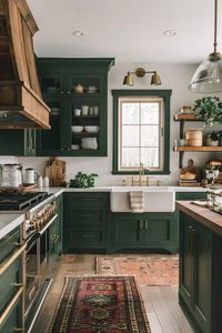 50+ Kitchens with Green Cabinets and Wood Accents