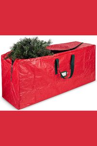 Zober Storage Bag for 9 Ft Artificial Christmas Trees - Plastic, Waterproof - Strong Handles, Labeling Card Slot - Red