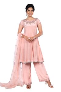 Buy Debarun Pink Crepe Kurta And Pant Set Online | Aza Fashions