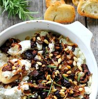 Baked Goat Cheese with Caramelized Onions, Garlic and Dried Figs