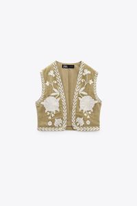 CROPPED EMBROIDERED VEST - Khaki | ZARA United States