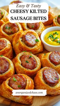 Easy Kilted Sausage Bites Recipe – Perfect Appetizer for Parties! Juicy sausage wrapped in flaky puff pastry, baked to golden perfection, and bursting with savory flavor. These bite-sized delights are ideal for game day snacks, holiday appetizers, or any gathering. Impress your guests with this simple yet irresistible party recipe. Save this pin for the ultimate finger food inspiration!