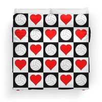 Volleyball Heart Checkered Pattern Duvet Cover! #volleyball #volleyballdecor #duvetcover