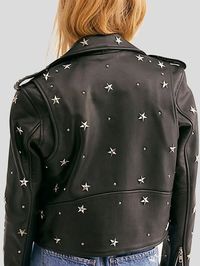 Black Leather Cropped Jacket - Studded Leather Jacket Womens