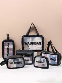 1PC Transparent Makeup Bag, Large Capacity PU Waterproof Wash Bag, Can Be Used For Travel Beauty Products Wash Products Storage Black    PU Leather     Storage & Organization, size features are:Bust: ,Length: ,Sleeve Length: