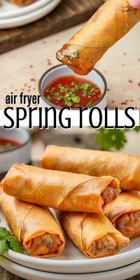 Crispy air fryer spring rolls are a quick appetizer for dinner or parties! Easy to make and perfect for serving with your favorite dipping sauce.