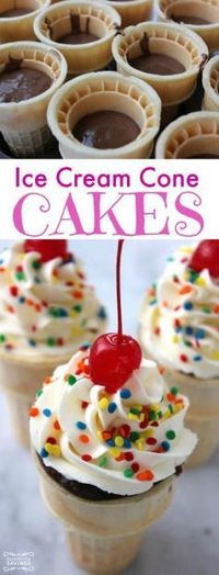 Ice Cream Cone Cakes Recipe! Easy Dessert Recipe for a fun kids treat with frosting and sugar for happy desserts!