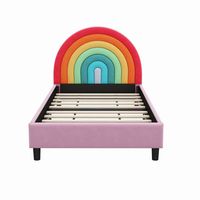 This is a rainbow shaped platform bed. Rainbow shaped headboard. | Isabelle & Max™ Alharby Upholstered Platform Bed in Pink | Twin | Wayfair