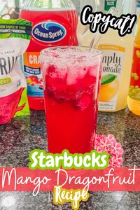 This tropical and summery Starbucks Mango Dragonfruit Refresher Copycat recipe is perfect on a hot summer day! It’s refreshing and tangy and brings out all the of the tropical flavors in this vibrant colored drink. #mangodragonfruitrefresher #starbucksrefresher #starbuckscopycat