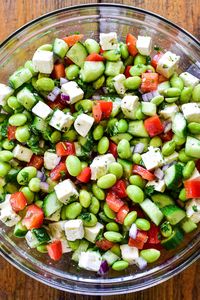 If you like edamame, you'll love this Edamame Salad! Made with fresh cucumbers, crunchy red peppers, and creamy feta cheese, it's a healthy, flavor-filled side dish that's sure to be a new favorite!