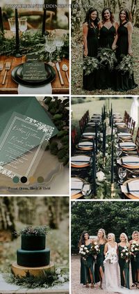 moody black and greenery forest fall and winter wedding theme