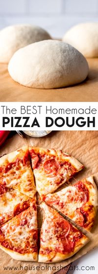 This really is the BEST Pizza Dough recipe that we use all the time when making pizzas for our Friday night dinner and movies at home with the kids or casual pizza parties with friends where everybody gets to top their own. It's easy to make homemade pizza dough that is crispy and chewy with great flavor, and it makes the perfect base for all your favorite pizza topping combinations! #pizza #dough #crust #homemade #easy #toppings #fromscratch #breadflour #crispy #chewy