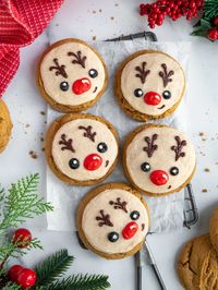 These delicious gingerbread reindeer cookies bake up soft and chewy and are topped with the most delicious buttercream frosting.