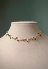 Delicate Green Leafy Vine Choker Necklace, Simple Bridal Regal Coquette Choker, Gold Fairycore Floral Necklace, Regency Old Money Jewlery - Etsy