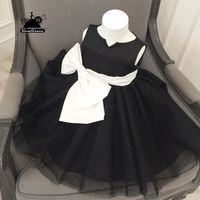 formal black tulle short girls pageant gown with big bow