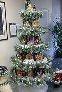 Christmas village display. I need to make this and put it on my rotating tree stand!!!!!!!!!