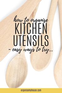 These ideas for how to store my kitchen utensils are so good! There are options for your wall, cupboard, work surface, countertop - and loads more! I can't wait to find some gorgeous holders, maybe even a lazy susan too. They will contain that kitchen clutter finally!