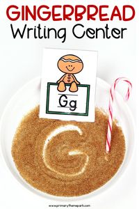 Here’s a fun gingerbread writing center idea for your classroom this Christmas!  Make a mixture of dark brown sugar, salt and a bit of flour. Have students write letters or words in the mixture using their finger, a pencil or a candy cane! This activity is great for tactile and kinesthetic learners. #gingerbread #christmasideasforkids