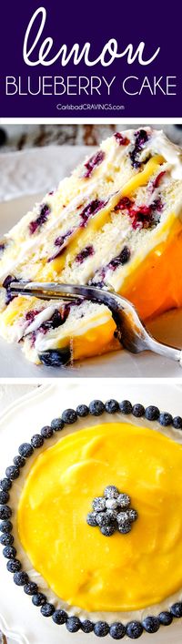 Fluffy, tender Lemon Blueberry Cake bursting with juicy blueberries and smothered in layers of luscious, tangy Lemon Curd and sweet and bright Lemon Cream Cheese Frosting (with step by step photos, tips and tricks)! This is a show stopping dessert for Easter and all your spring and summer parties!